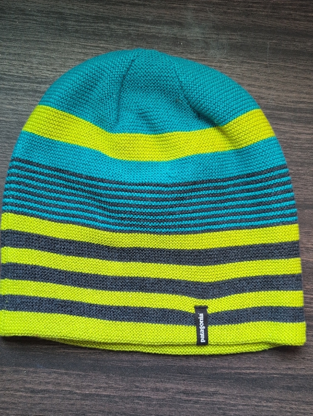Patagonia  Beanie in Teal, Lime & Navy Toboggan Hat Reversible